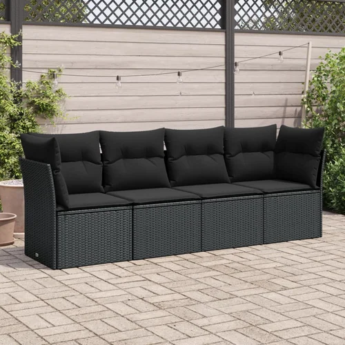 vidaXL 4-dijelni set vrtnih sofa od poliratana s jastucima crni