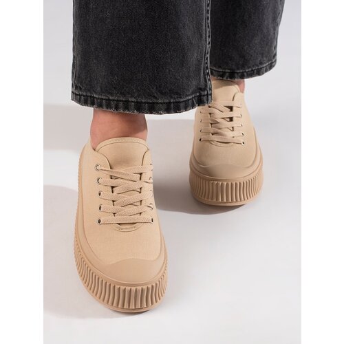 Shelvt Women's lace-up sneakers on a platform beige Cijene
