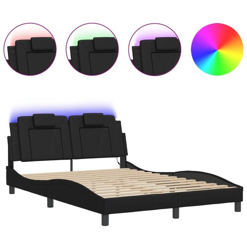 Maison Chic Posteljni okvir - Dvoposteljna postelja - Zakonska postelja z LED lučkami črn 140x200 cm umetno usnje, (21695002) Cene