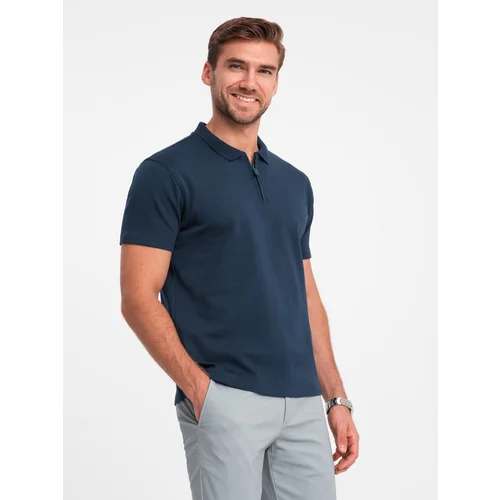 Ombre Men's melange polo shirt with striped collar - black