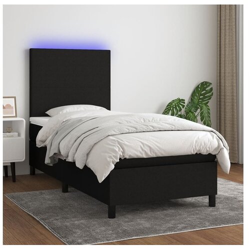  Box spring postelja z vzmetnico LED črna 100x200 cm blago Cene