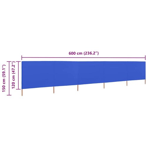  Vjetrobran s 5 panela od tkanine 600 x 120 cm azurno plavi Slike