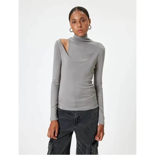 Koton Long Sleeve T-Shirt Turtleneck Window Detailed Viscose Fabric