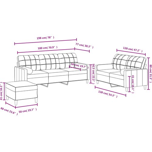  3-dijelni set sofa s jastucima smeđesivi od tkanine Slike
