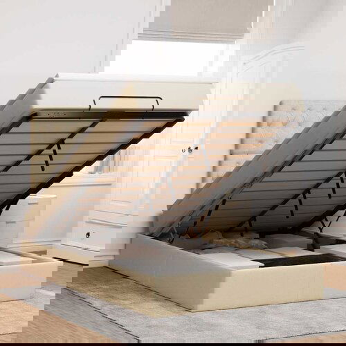 VidaXL Otomanski krevet madracem i LED krem 120x190 cm tkanina Slike