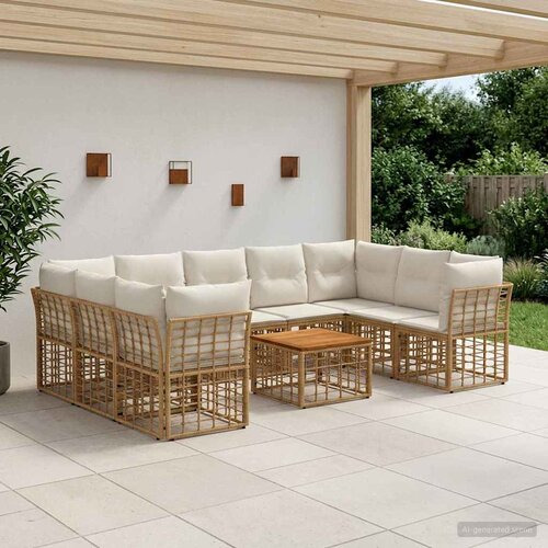  Set vanjskih sofa 10 kom. Prirodna i krema bijela Poliester Cene