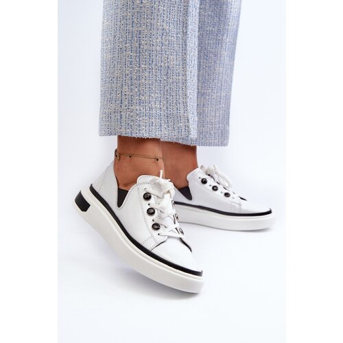 S. BARSKI White Leather Women's Lacquered Sneakers D&A LR535 Cene
