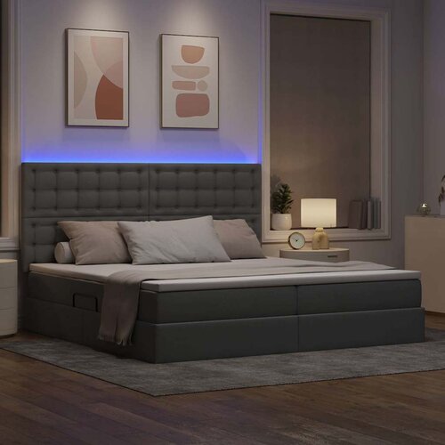  LED krevet za pohranu s madracem Svjetlosiva 200 x 200 cm 204 x 200 x 128 cm Slike