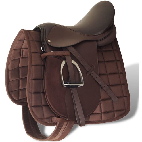 vidaXL Jahalno Sedlo Set 16" Pravo Usnje Rjave Barve 14 cm 5-v-1 Cene