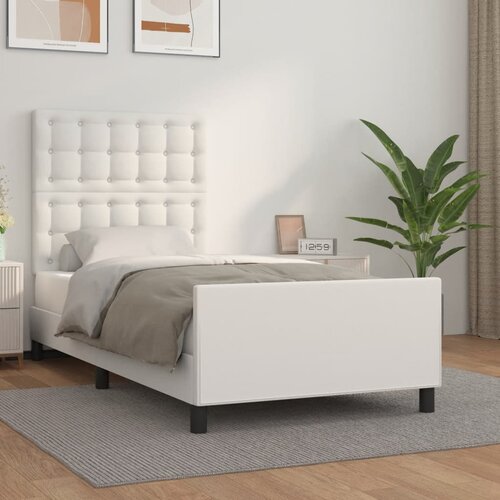 VidaXL Posteljni okvir z vzglavjem bel 90x190 cm umetno usnje Slike