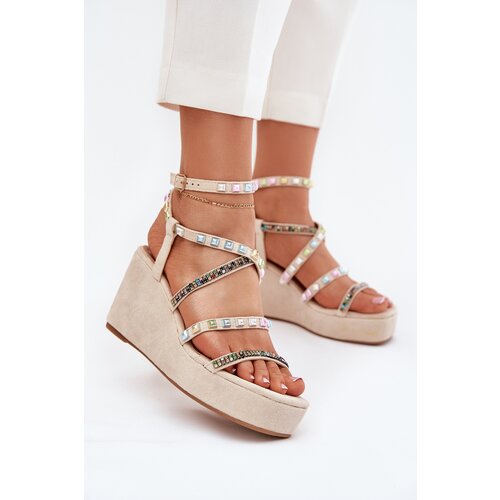 Boto Women's Wedge Sandals With Decoration On Straps Beige Lunara Cene