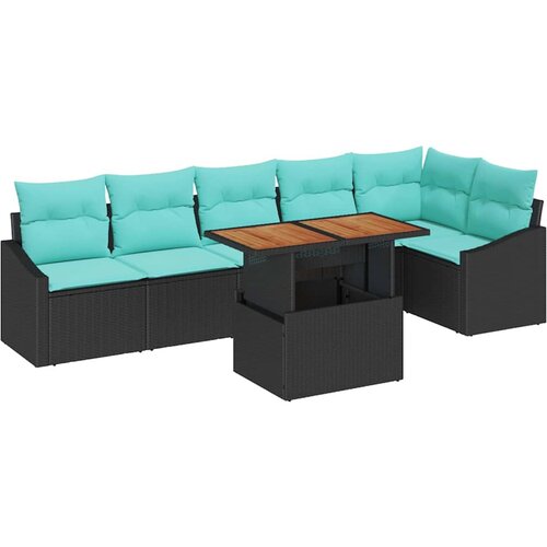 vidaXL Komplet za jedilnico v vrtu z blazino 7 pcs Črna in Teal, (5000135674) Cene