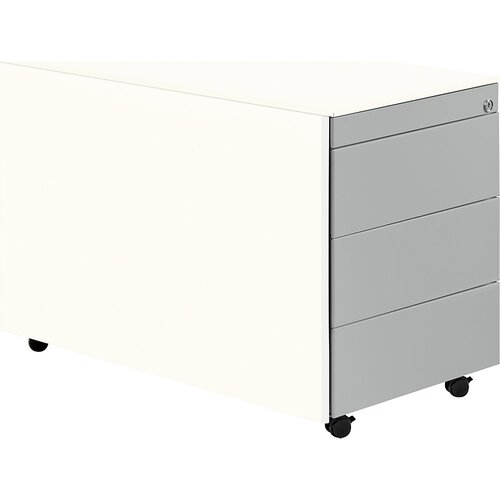 mauser Predalnik s kolesi, VxG 570 x 800 mm, jeklena plošča, 3 predali, čista bela / aluminijasto siva / bela Cene