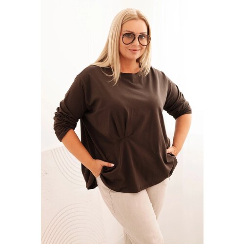 Kesi Włoski Women&amp;#039;s Plus Size blouse with cotton, featuring a pocket and rolled sleeves kiwi Slike