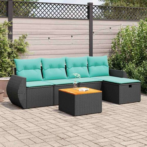 vidaXL Vrtna garnitura - 6-dijelni set vrtnih sofa s jastucima crni od poliratana - Crna sa spremištem 1 Cene