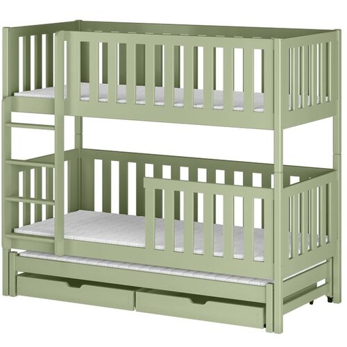 Molarem Home Drveni dječji krevet na kat Lea s tri kreveta i ladicom - olive - 160x80 cm - Madrac PE pjena 8 cm-spužvasti madrac Slike