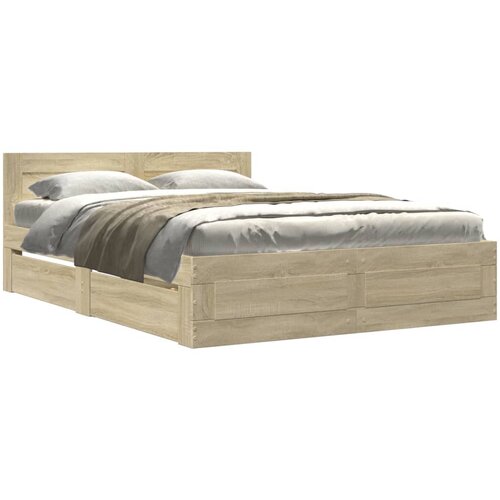 Maison Chic Posteljni okvir - Dvoposteljna postelja - Zakonska postelja z vzglavjem sonoma hrast 140x190 cm inž. les, (21695130) Slike
