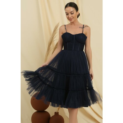 By Saygı Rope Strap Strapless Underwire Lined Jupons Tulle Tiered Tulle Short Dress Slike