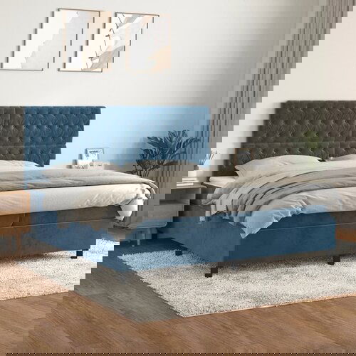 vidaXL Box spring postelja z vzmetnico temno modra 200x200 cm žamet Cene