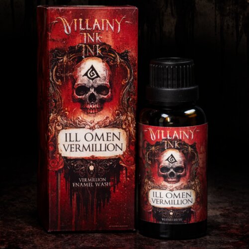 Villainy Ink ill omen vermillion (phase ii) | intense red enamel wash | atmospheric, unifying & pin wash effect | dries matte Cene