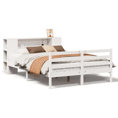 vidaXL Krevet s regalom z knjige bez madraca bijeli 135x190cm borovina Cene