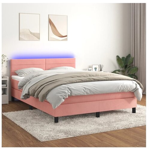  Box spring postelja z vzmetnico LED roza 140x190 cm žamet Cene