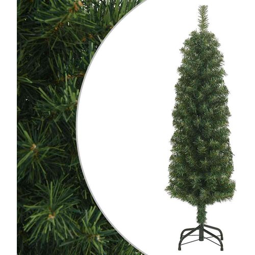 vidaXL Ozka umetna novoletna jelka s stojalom zelena 120 cm PVC Cene