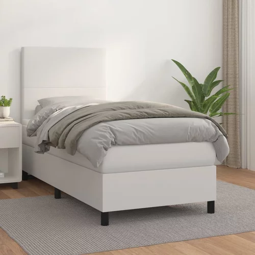 vidaXL Box spring postelja z vzmetnico bel 90x190 cm umetno usnje