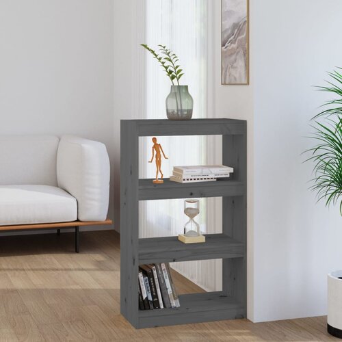 VidaXL knjižna omara/pregrada siva 60x30x103,5 cm trdna borovina Slike