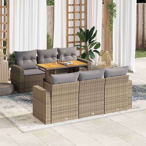 vidaXL 7-dijelni set vrtnih sofa od poliratana s jastucima bež Cijene
