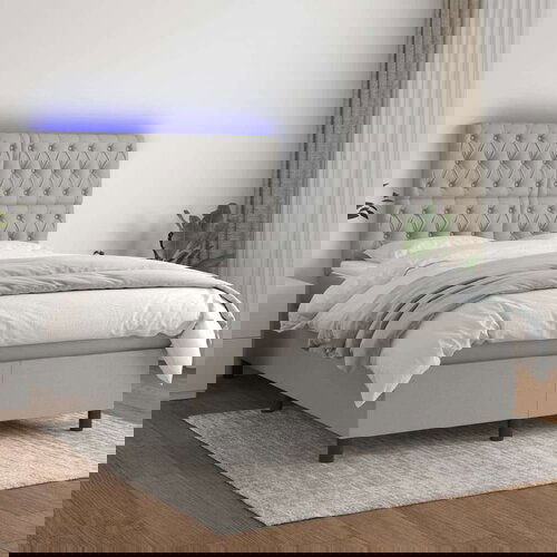  Krevet box spring s madracem LED svjetlosivi 140x190 cm tkanina Slike