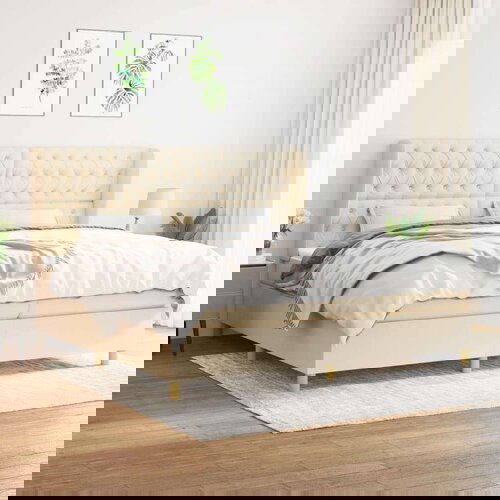  Box spring postelja z vzmetnico krem 200x200 cm blago, (20761177) Cene