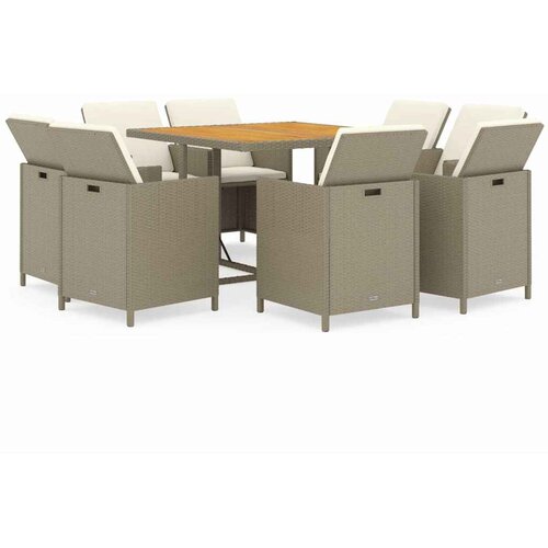  9-dijelni vrtni blagovaonski set od poliratana s jastucima bež 109 cm table length Slike