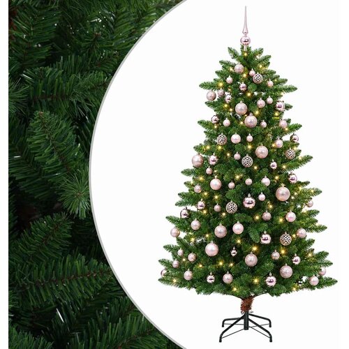  Umjetno božićno drvce s kuglicama 240 cm 300 LED lampica - 240 cm s LED-ima i ružičastim lopticama Slike