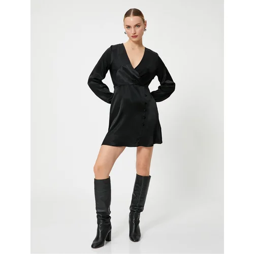 Koton Satin Mini Dress with Wrapped Button Detail