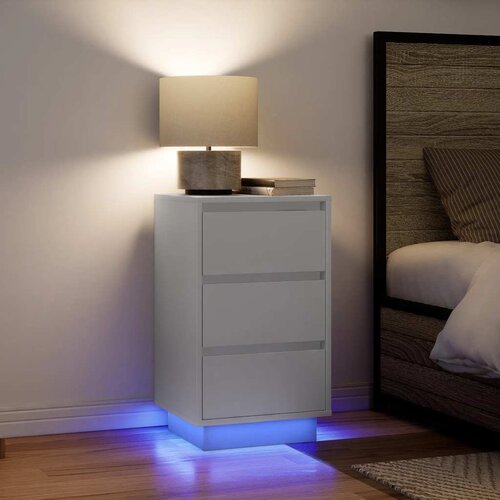 vidaXL Nočna omarica z LED svetili bela 38x34x65 cm Cene