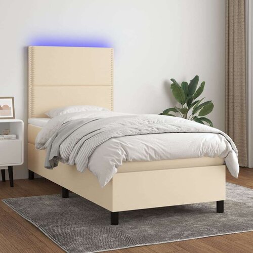  Box spring postelja z vzmetnico LED krem 90x200 cm blago, (20902023) Cene