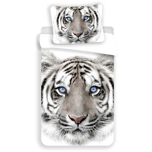 Jerry Fabrics Bela/siva enojna bombažna otroška posteljnina 140x200 cm White Tiger – Cene