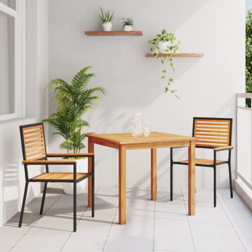 vidaXL 3-delna vrtnarska jedilna garnitura Črna poly rattan Acacia, zložljivi vrtnarski stoli z blazinami 2 kosa Črna poly rattan Cene