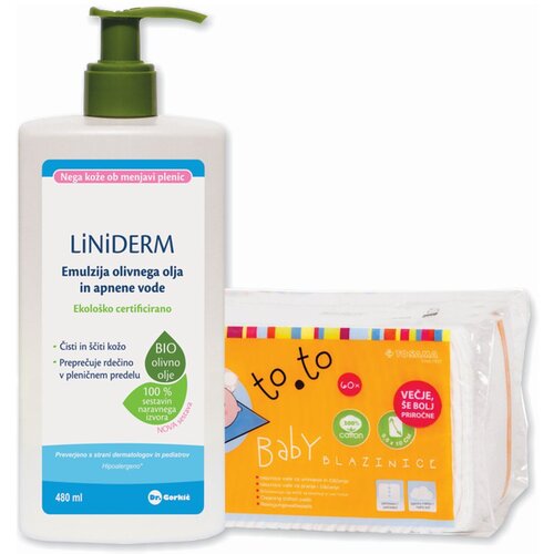 Liniderm zaščitna krema emulzija olivnega olja in apnene vode 480 ml + blazinice to.to 60/1 612812-A Cene