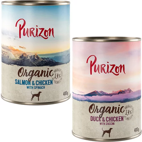 Purizon 10 + 2 gratis! 12 x 400 / 800 g Adult - Organic Mix: 6 x pačetina s piletinom, 6 x losos s piletinom (12 x 400 g)