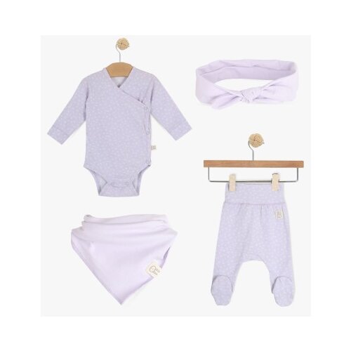 Just kiddin baby komplet 4u1 (bodi, hlače, rutica, traka) buzzin around lilac Cene