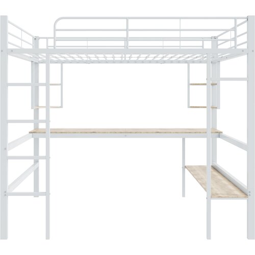 Lumor Postelja Mezzanine 140x200 cm z mizo in policami - kovina - letveno dno - bela (brez vzmetnice), (22155794) Cene