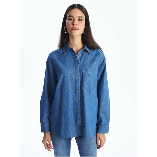 LC Waikiki Women's Plain Long Sleeve Oversize Jean Shirt Cene