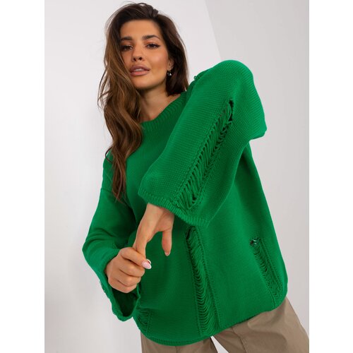 Fashion Hunters Green women's oversize sweater with holes Slike