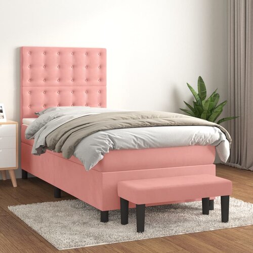 vidaXL Box spring krevet s madracem ružičasti 90x200 cm baršunasti Cijene