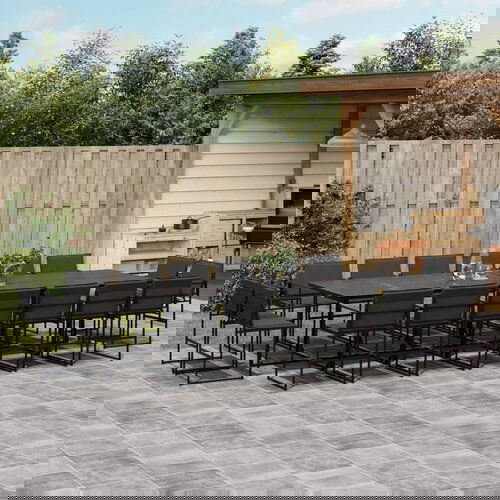 The Living Store Vrtna jedilna garnitura 17-delna z blazinami črn tekstilen - Vrtna Jedilna Garnitura, (21671983) Cene