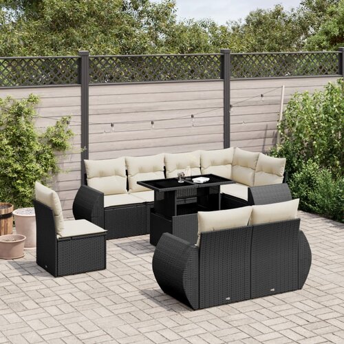  9-dijelni set vrtnih sofa s jastucima crni od poliratana Crna 100 x 55 x 73 cm Cene