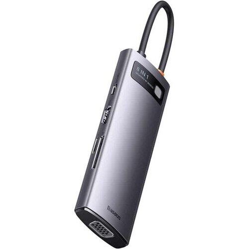 Baseus HUB adapter Metal Gleam 8v1 3xUSB+HDMI+USB-C PD+microSD+VGA, USB-C Slike