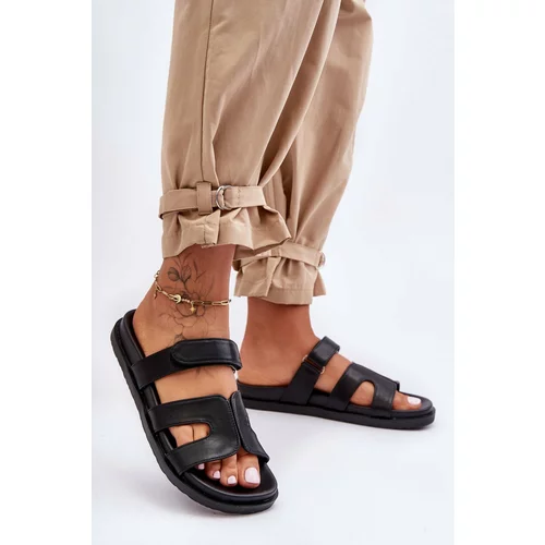 Kesi Classic leather flip-flops for women with zipper black Amedon